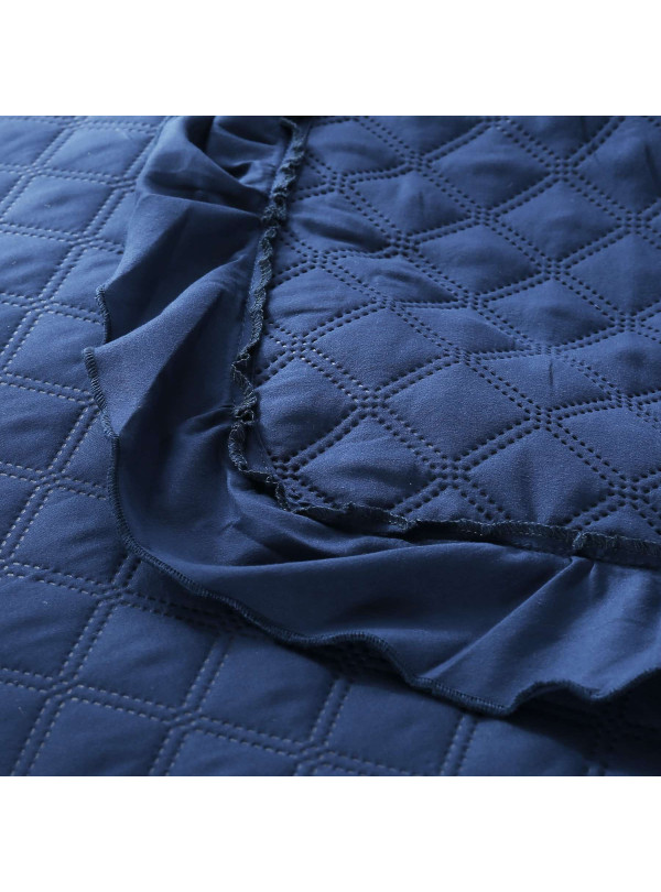 NARZUTA NA ŁÓZKO 200x220 PIKOWANA Z FALBANKĄ GRANATOWA