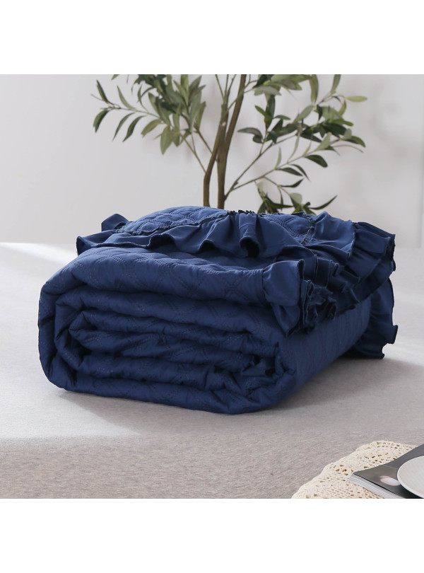 NARZUTA NA ŁÓZKO 200x220 PIKOWANA Z FALBANKĄ GRANATOWA