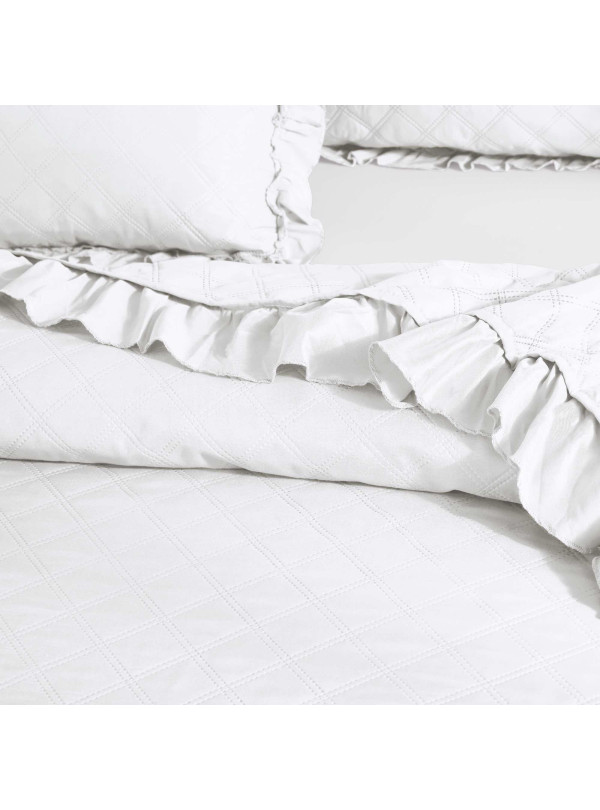 NARZUTA NA ŁÓZKO 200x220 PIKOWANA Z FALBANKĄ BIAŁA BIEL