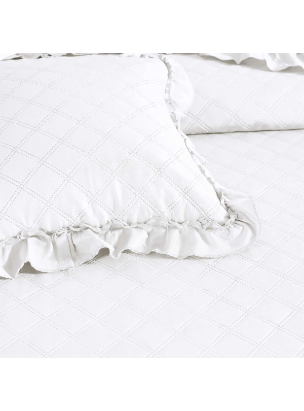 NARZUTA NA ŁÓZKO 200x220 PIKOWANA Z FALBANKĄ BIAŁA BIEL