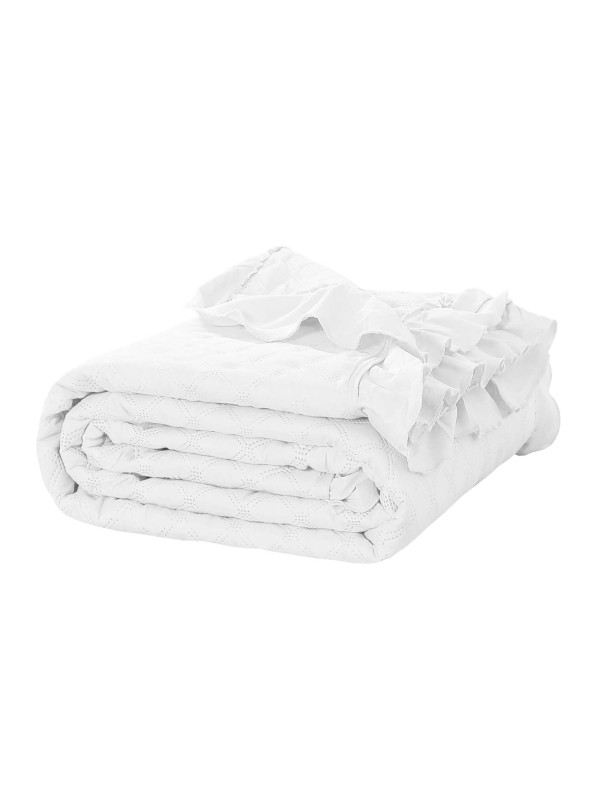 NARZUTA NA ŁÓZKO 200x220 PIKOWANA Z FALBANKĄ BIAŁA BIEL