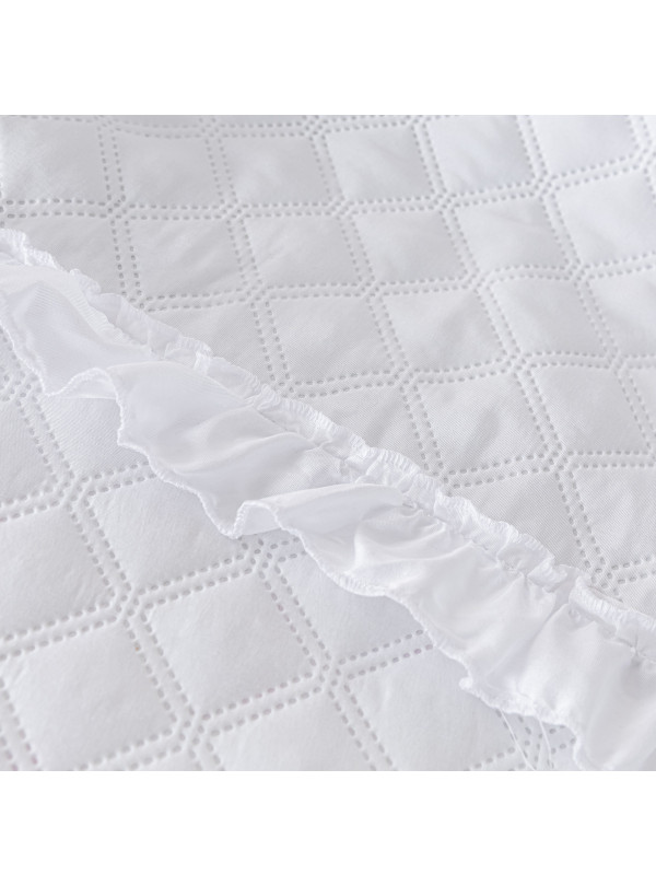 NARZUTA NA ŁÓZKO 200x220 PIKOWANA Z FALBANKĄ BIAŁA BIEL