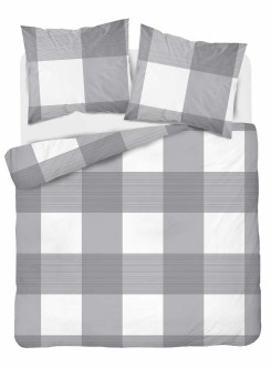 POŚCIEL FLANELOWA W KRATĘ 200x220 SZARO BIAŁA BAWEŁNIANA 4944_A