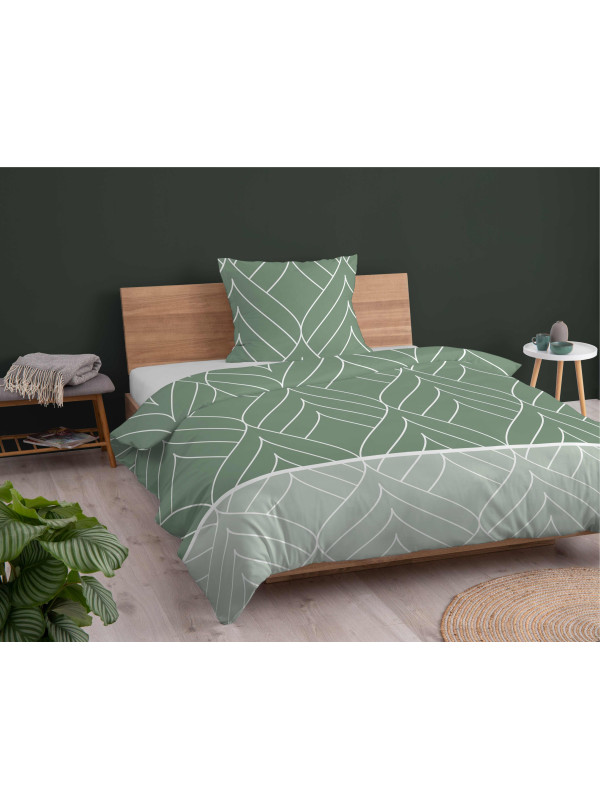 POŚCIEL FLANELOWA GEOMETRYCZNA 140x200 ZIELONA BAWEŁNIANA 4947_A