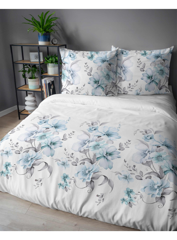 POŚCIEL FLANELOWA W KWIATY 200x220 BIAŁA BAWEŁNIANA 4949_B