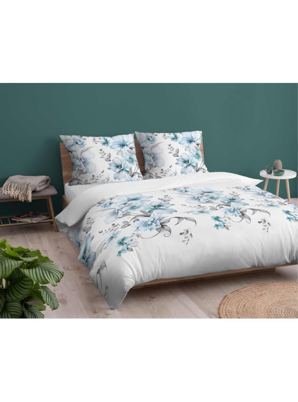 POŚCIEL FLANELOWA W KWIATY 200x220 BIAŁA BAWEŁNIANA 4949_B