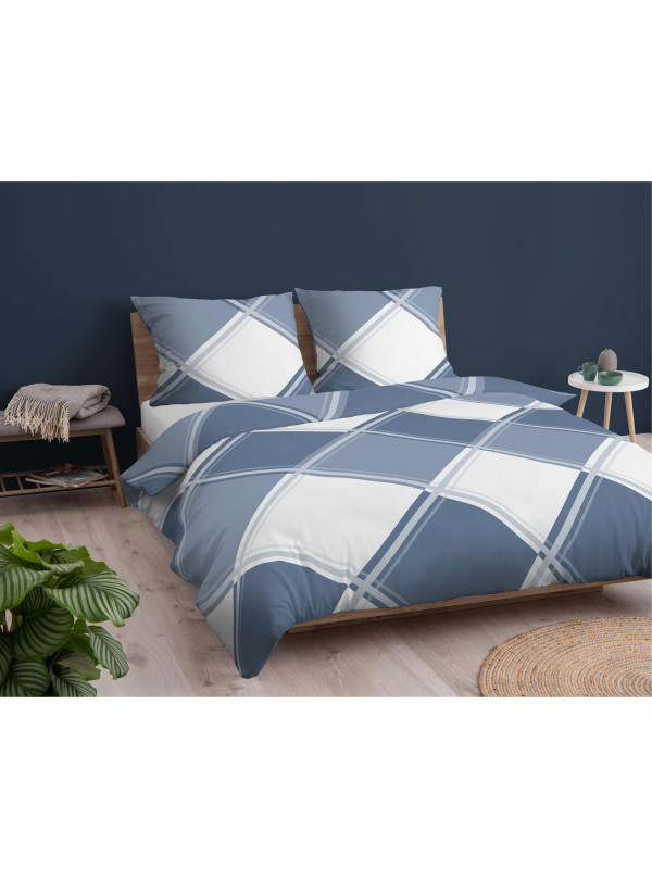 POŚCIEL FLANELOWA W KRATĘ 200x220 BIAŁA NIEBIESKA BAWEŁNIANA 4955_B