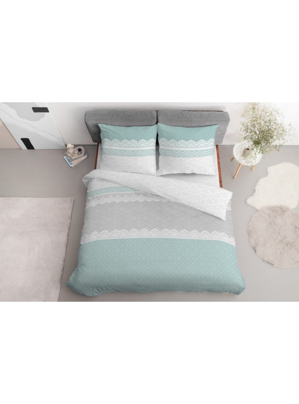 POŚCIEL BAWEŁNIANA 180x200 SZARO MIĘTOWA 3834_B