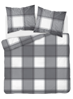 POŚCIEL BAWEŁNIANA W KRATĘ 180x200 BIAŁA SZARA 4573_A