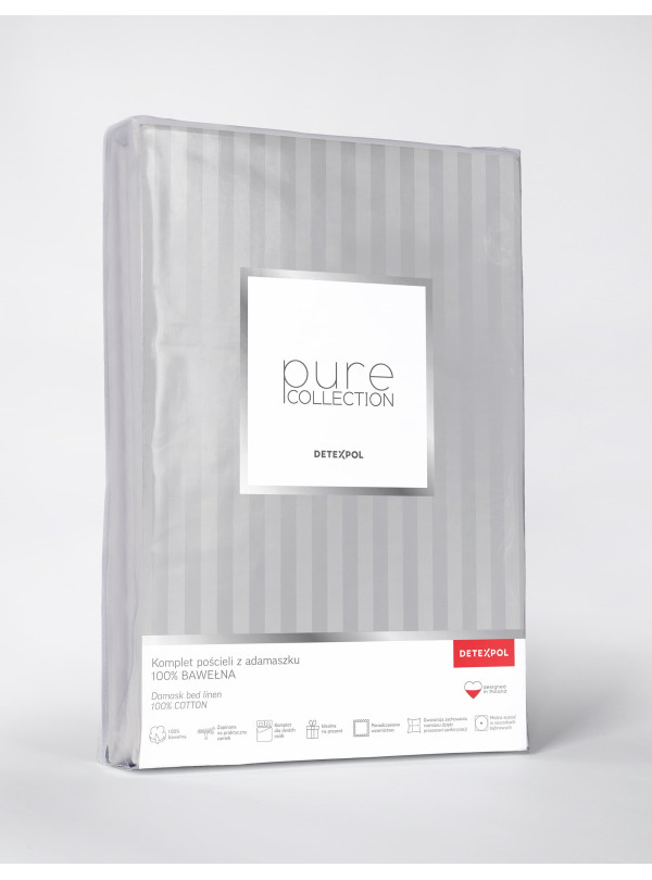 KOMPLET POŚCIELI 180x200 ADAMASZEK JASNOSZARA HOTELOWA PREMIUM
