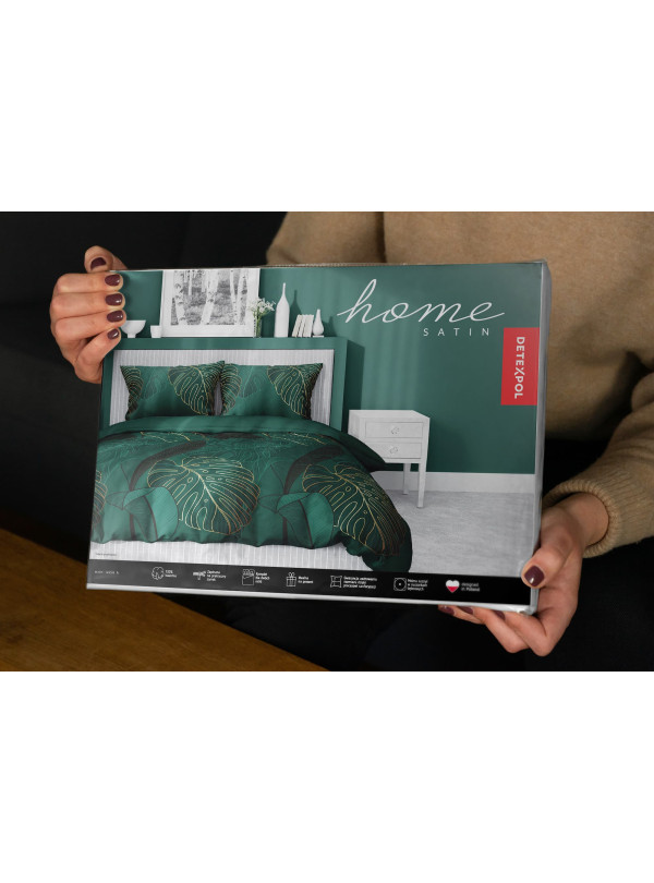 POŚCIEL SATYNA BAWEŁNIANA W LIŚCIE 180x200 ZIELONA 4456_A