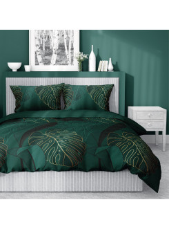 POŚCIEL SATYNA BAWEŁNIANA W LIŚCIE 180x200 ZIELONA 4456_A 2