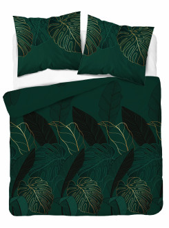 POŚCIEL SATYNA BAWEŁNIANA W LIŚCIE 180x200 ZIELONA 4456_A