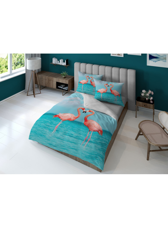 KOMPLET POŚCIELI 160x200 DWUSTRONNA 3D RÓŻOWE FLAMINGI 4369_A
