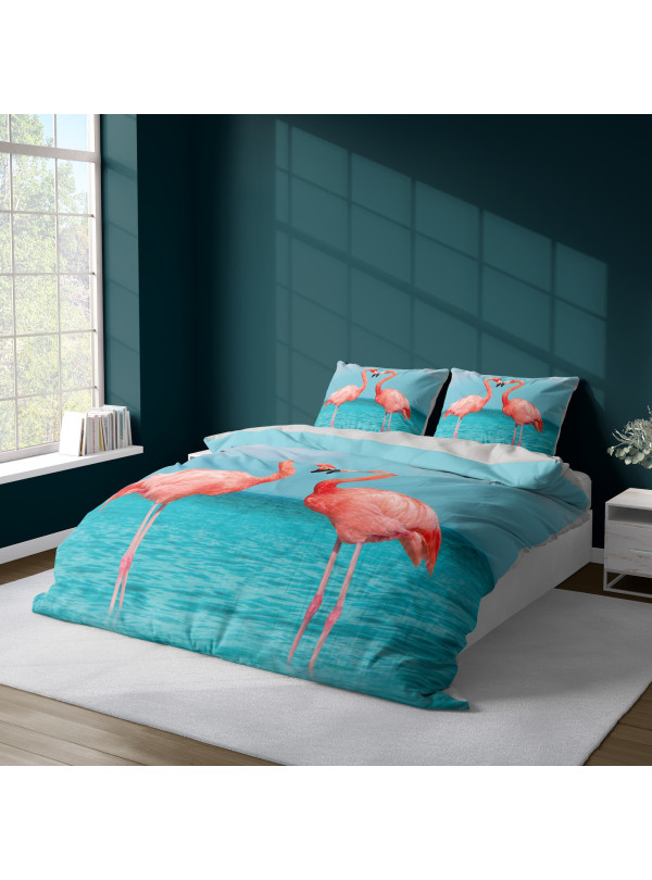 KOMPLET POŚCIELI 160x200 DWUSTRONNA 3D RÓŻOWE FLAMINGI 4369_A