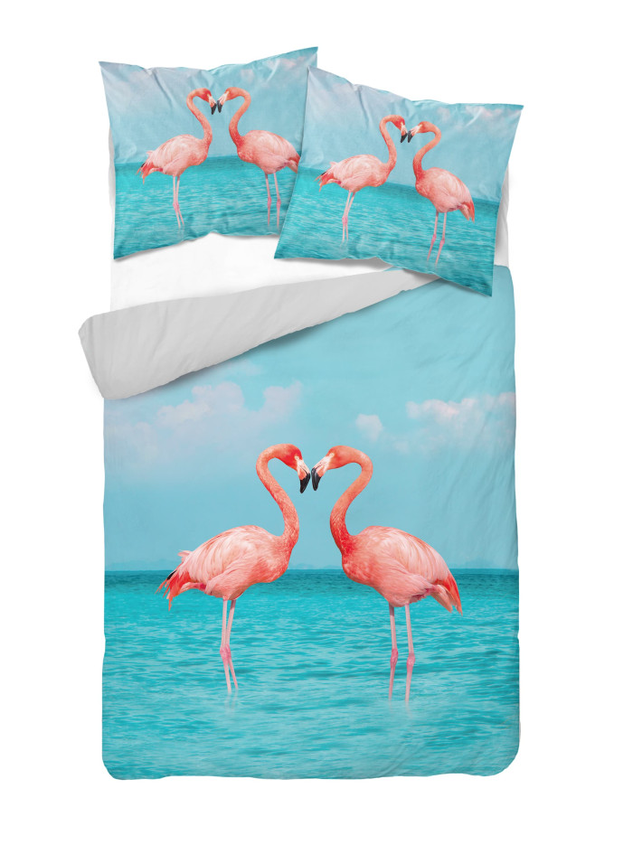 KOMPLET POŚCIELI 160x200 DWUSTRONNA 3D RÓŻOWE FLAMINGI 4369_A