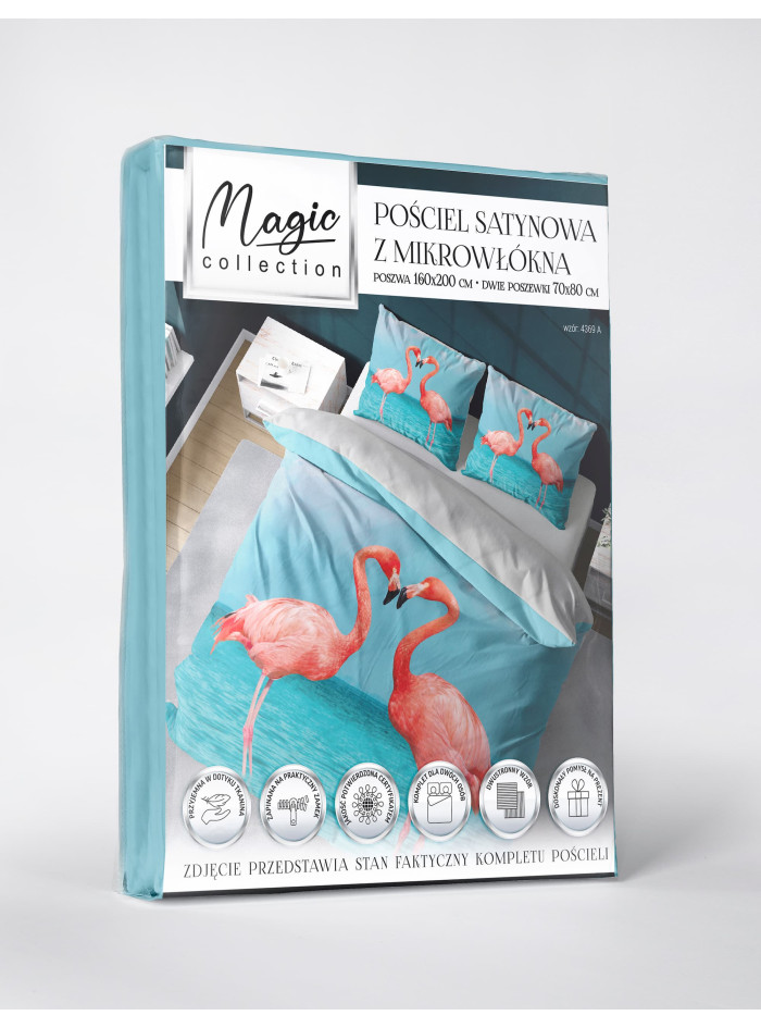 KOMPLET POŚCIELI 160x200 DWUSTRONNA 3D RÓŻOWE FLAMINGI 4369_A