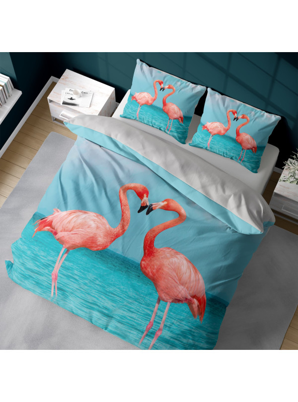 KOMPLET POŚCIELI 160x200 DWUSTRONNA 3D RÓŻOWE FLAMINGI 4369_A