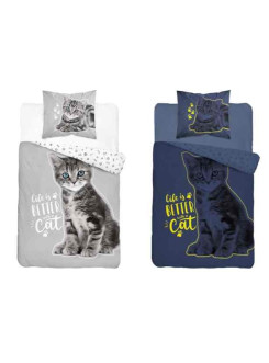 POŚCIEL 160x200 ŚWIECĄCA W CIEMNOŚCI KOTEK SZARA 4727_A