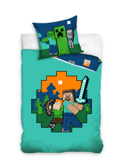 POŚCIEL MINECRAFT BAWEŁNIANA 160x200 SELEDYNOWA ALEX STEVE