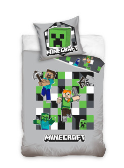 POŚCIEL MINECRAFT BAWEŁNIANA 140x200 SZARA ALEX STEVE