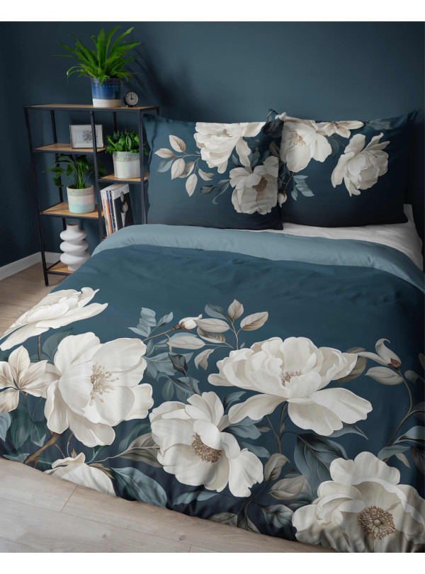 POŚCIEL 160x200 BAWEŁNIANA ZIELONA W BIAŁE KWIATY 5119_A