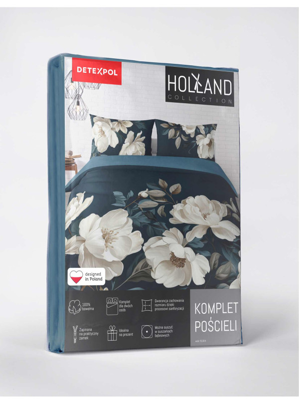 POŚCIEL 160x200 BAWEŁNIANA ZIELONA W BIAŁE KWIATY 5119_A