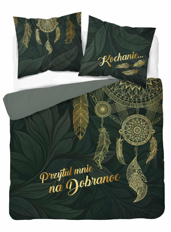 POŚCIEL 200x220 BAWEŁNIANA ZIELONA ŁAPACZ SNÓW 5123_A