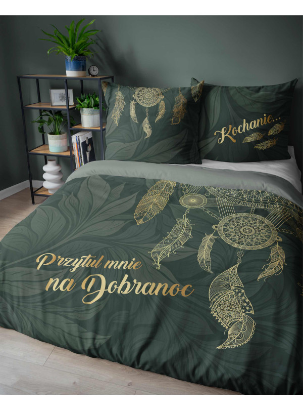 POŚCIEL 200x220 BAWEŁNIANA ZIELONA ŁAPACZ SNÓW 5123_A
