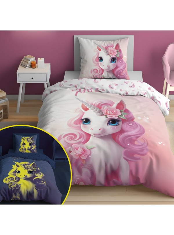 POŚCIEL 140x200 ŚWIECĄCA W CIEMNOŚCI JEDNOROŻEC 5418_A