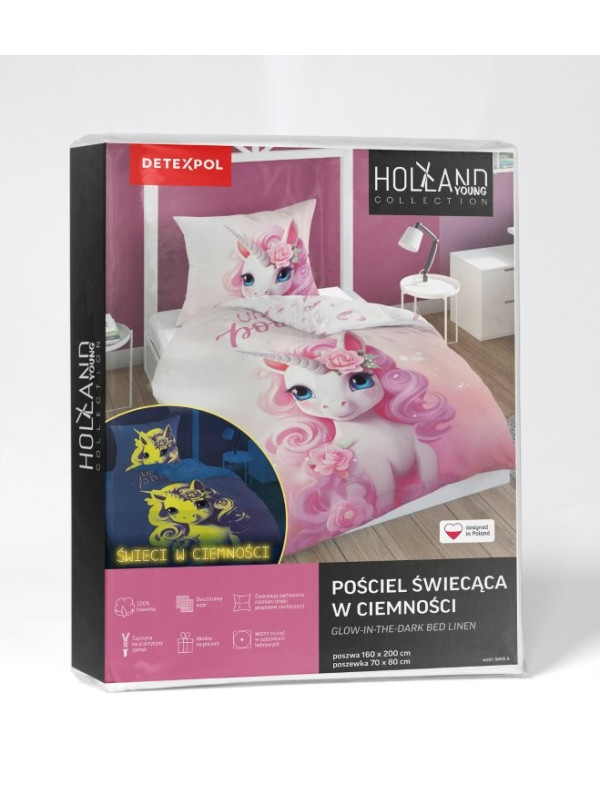 POŚCIEL 140x200 ŚWIECĄCA W CIEMNOŚCI JEDNOROŻEC 5418_A