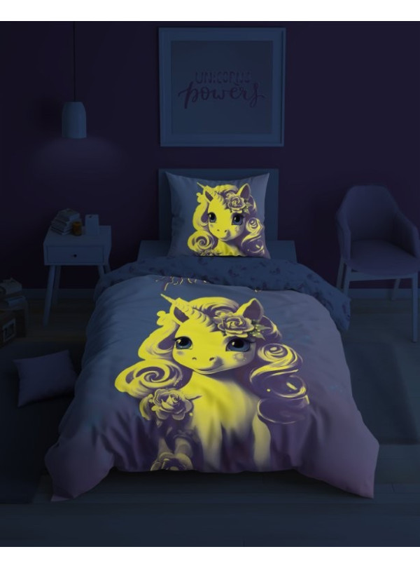 POŚCIEL 160x200 ŚWIECĄCA W CIEMNOŚCI JEDNOROŻEC 5418_A