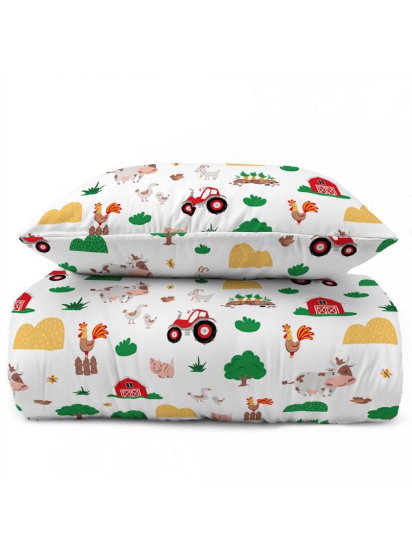 POŚCIEL MŁODZIEŻOWA 140x200 BIAŁA FARMA TRAKTOR 5439_A