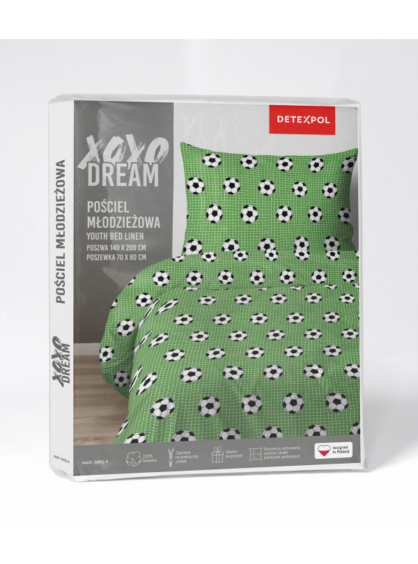 POŚCIEL MŁODZIEŻOWA 140x200 ZIELONA PIŁKA NOŻNA 5452_A
