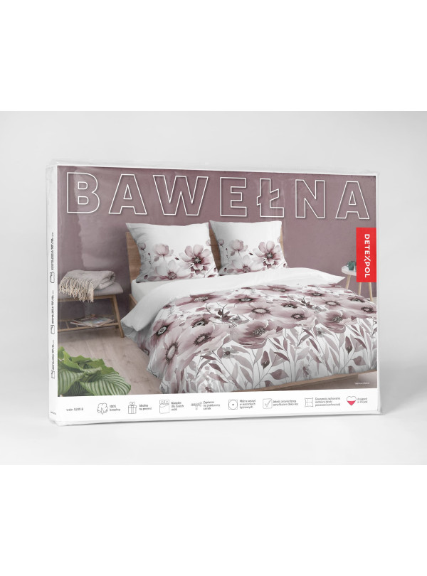 POŚCIEL BAWEŁNIANA 160x200 BIAŁA W KWIATY 5249_B