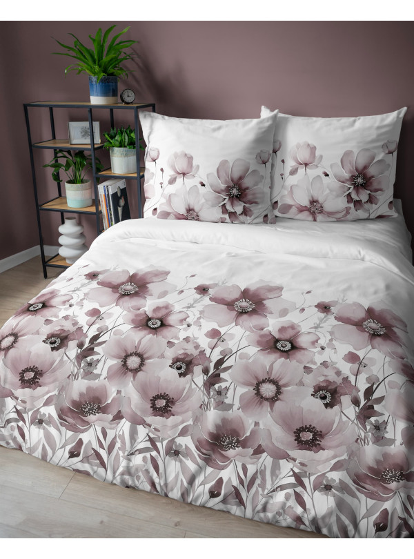 POŚCIEL BAWEŁNIANA 160x200 BIAŁA W KWIATY 5249_B