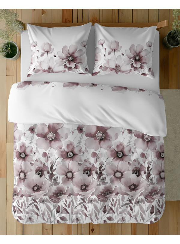 POŚCIEL BAWEŁNIANA 160x200 BIAŁA W KWIATY 5249_B