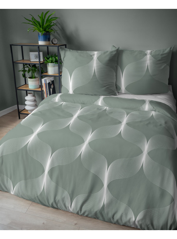 POŚCIEL BAWEŁNIANA 160x200 ZIELONA GEOMETRYCZNA 5253_B