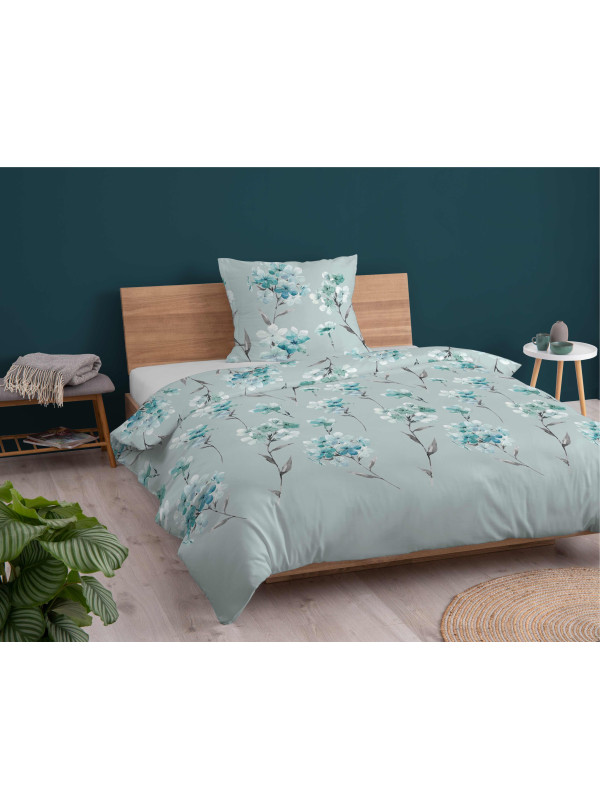 POŚCIEL FLANELOWA 140x200 MIĘTOWA W KWIATY BAWEŁNIANA 4953_B