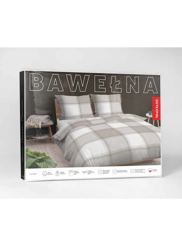 POŚCIEL BAWEŁNIANA 200x220 W KRATĘ BEŻOWA 4573_B