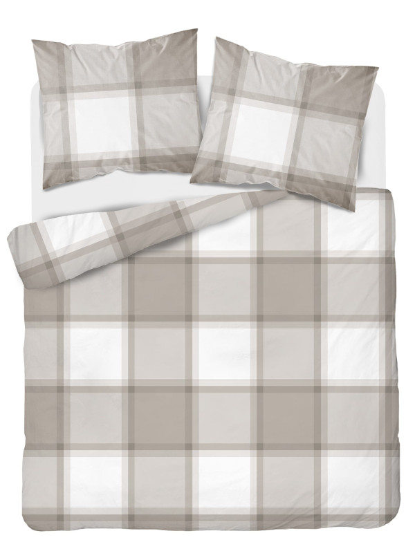 POŚCIEL BAWEŁNIANA 200x220 W KRATĘ BEŻOWA 4573_B