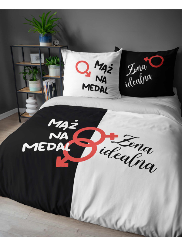 POŚCIEL 160x200 BAWEŁNIANA MĄŻ NA MEDAL ŻONA IDEALNA 5121_A