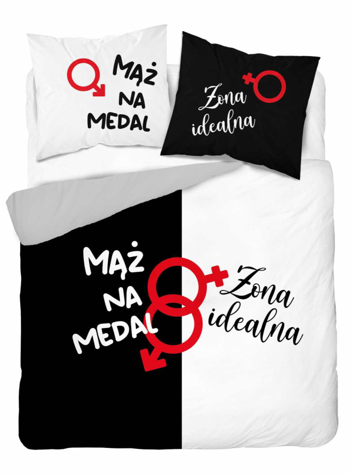 POŚCIEL 160x200 BAWEŁNIANA MĄŻ NA MEDAL ŻONA IDEALNA 5121_A