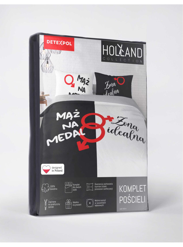 POŚCIEL 200x220 BAWEŁNIANA MĄŻ NA MEDAL ŻONA IDEALNA 5121_A