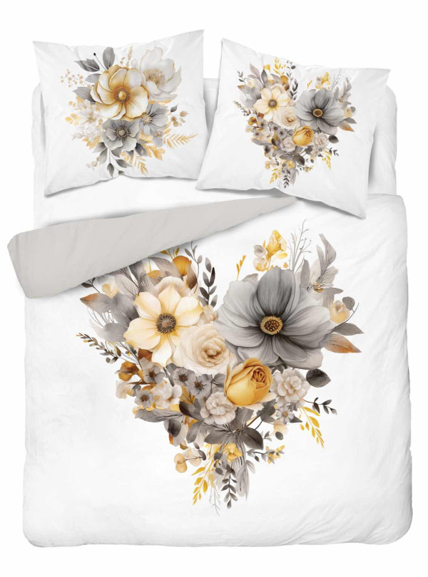 POŚCIEL 160x200 BAWEŁNIANA SERCE Z KWIATÓW BIAŁA 5125_A