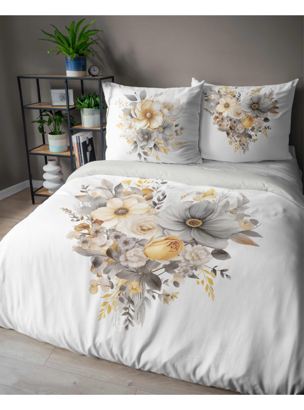 POŚCIEL 160x200 BAWEŁNIANA SERCE Z KWIATÓW BIAŁA 5125_A