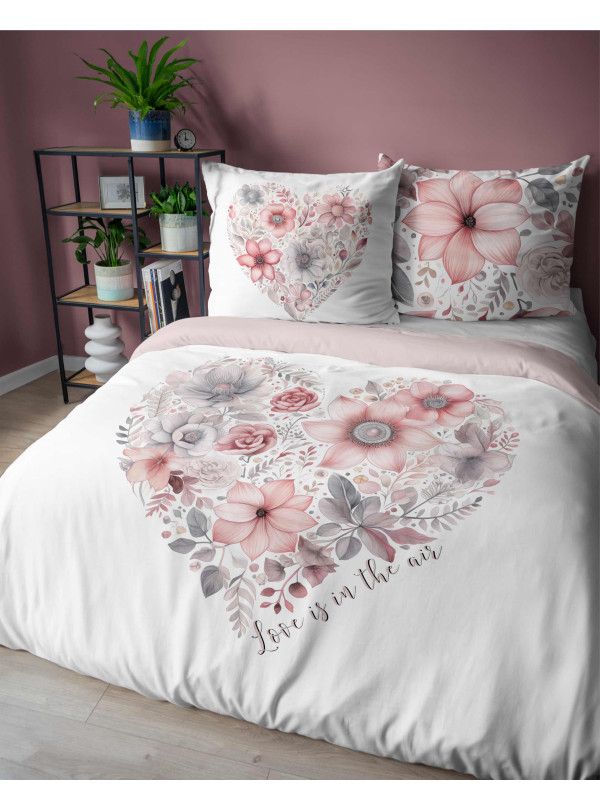 POŚCIEL 200x220 BAWEŁNIANA SERCE Z RÓŻOWYCH KWIATÓW 5126_A