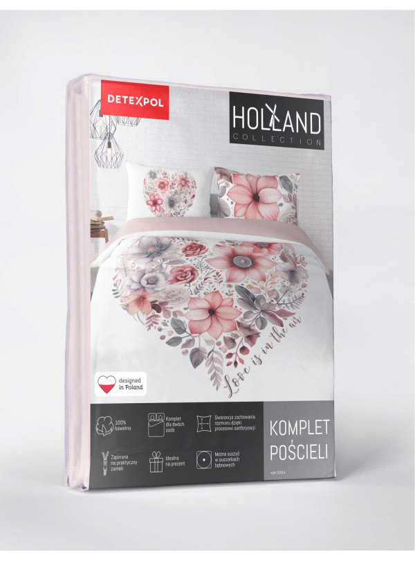 POŚCIEL 200x220 BAWEŁNIANA SERCE Z RÓŻOWYCH KWIATÓW 5126_A