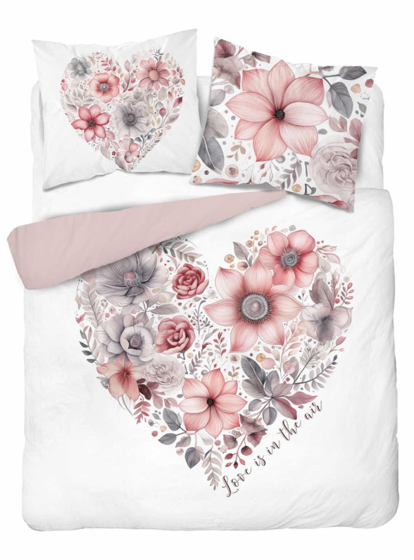 POŚCIEL 200x220 BAWEŁNIANA SERCE Z RÓŻOWYCH KWIATÓW 5126_A