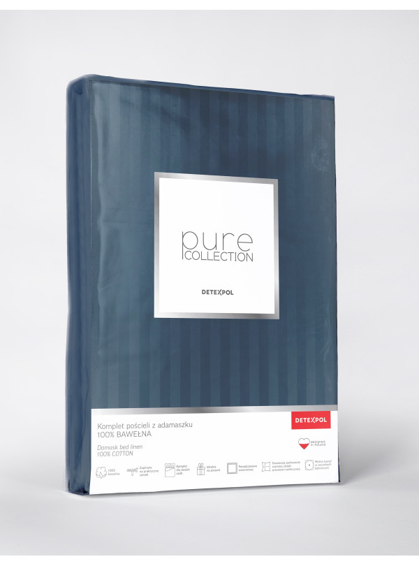 POŚCIEL 180x200 NIEBIESKA Z ADAMASZKU HOTELOWA PREMIUM